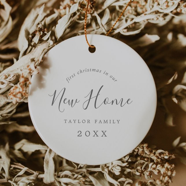 Minimal Silver 1st Christmas In Our New Home Photo Ceramic Ornament (Minimal Silver 1st Christmas In Our New Home Photo Ceramic Ornament)