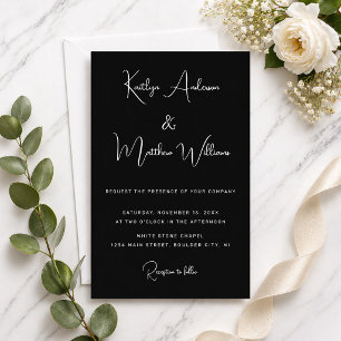 Minimal Silver Black Modern Elegant Script Wedding Foil Invitation