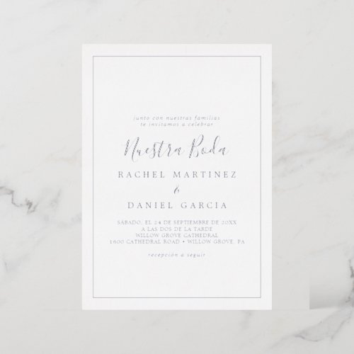 Minimal Silver Foil Spanish Nuestra Boda Wedding Foil Invitation