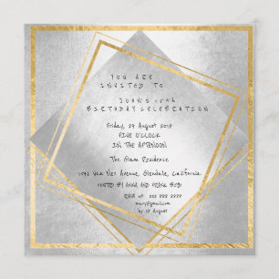 Minimal Silver Geometry Gold Square Birthday Party Invitation