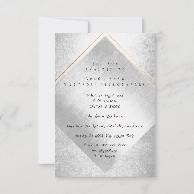 Minimal Silver Gray Gold Frame Birthday Party Invitation (Front)