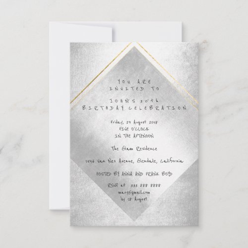 Minimal Silver Gray Gold Frame Birthday Party Invitation
