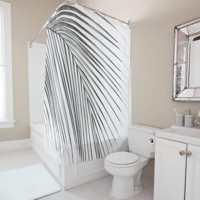 Minimal Silver Gray Palm Leaf Dream #1 #tropical  Shower Curtain (In Situ)
