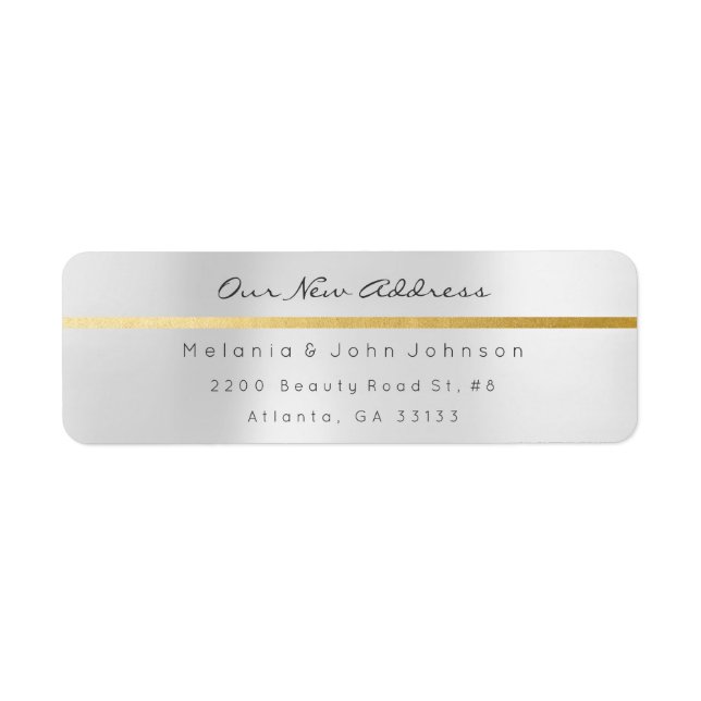 Minimal Silver Gray Steel Gold New Adress RSVP Label (Front)