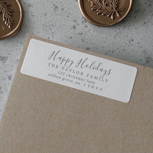 Minimal Silver Happy Holidays Return Address Label