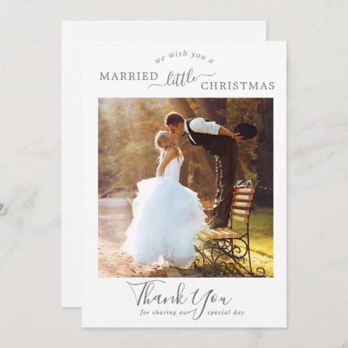 Minimal Silver Married Little Christmas Thank You Holiday Card