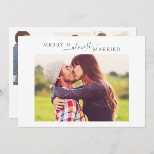 Minimal Silver Merry Almost Married Save the Date Holiday Card