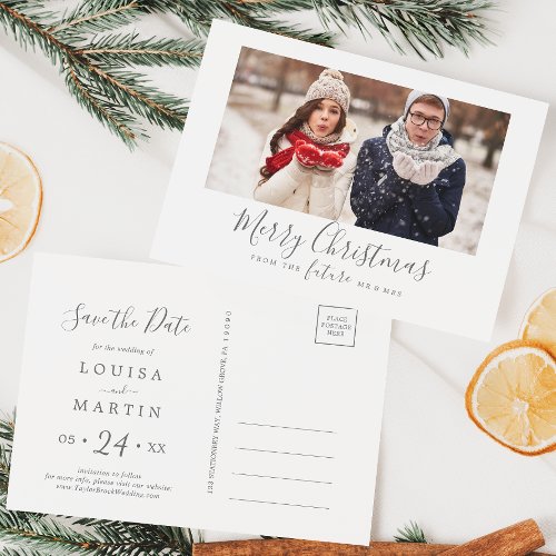 Minimal Silver Merry Christmas Save the Date Photo Holiday Postcard