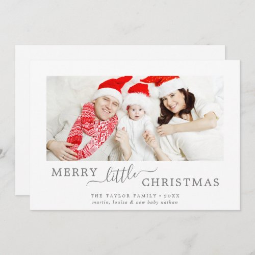 Minimal Silver Merry Little Christmas Baby Birth Holiday Card