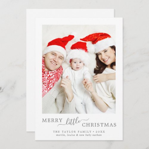 Minimal Silver Merry Little Christmas Birth Holiday Card