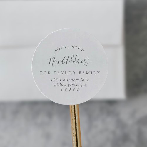 Minimal Silver Note Our New Address Envelope Classic Round Sticker