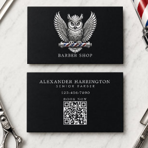 Minimal Silver Owl Professional Barber Shop Logo Business Card
