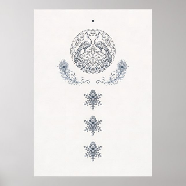 Minimal Silver Peacock Feather Drop Poster (Front)
