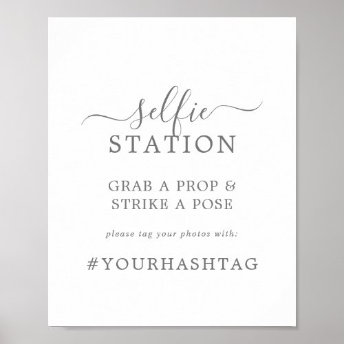 Minimal Silver Selfie Station Wedding Hashtag Sign