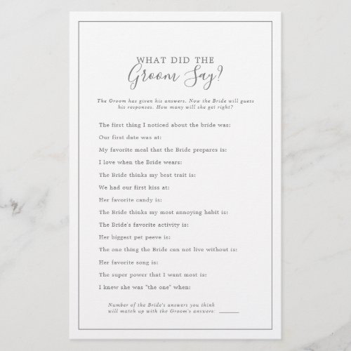 Minimal Silver What Did the Groom Say Shower Game Flyer