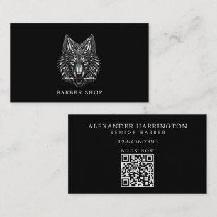 Minimal Silver Wolf Professional Barber Shop Logo Business Card