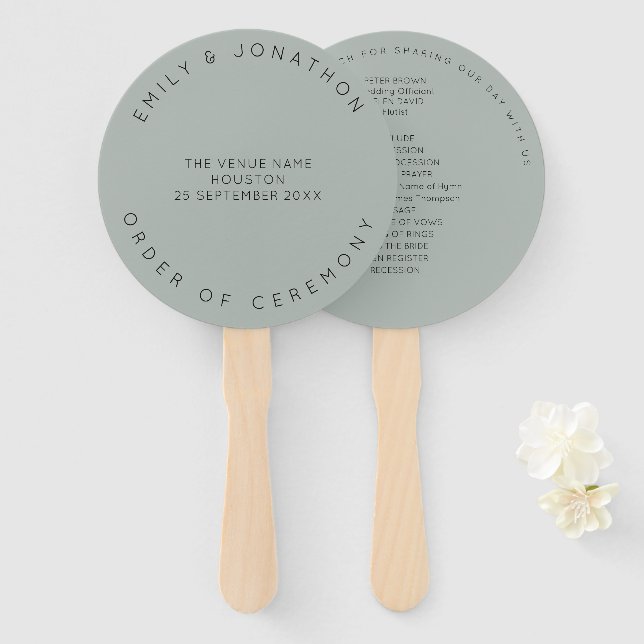 Minimal Silvery Sage Green Custom Wedding Hand Fan (Front and Back)