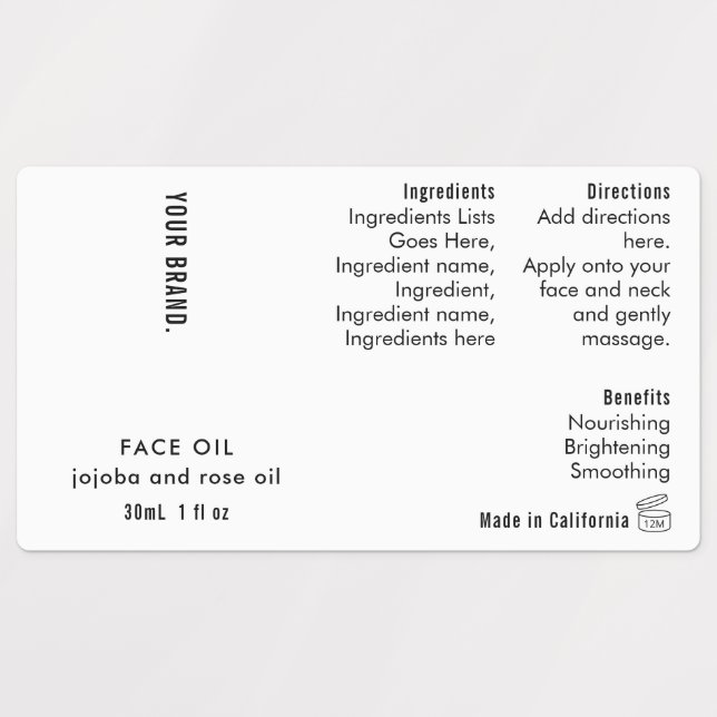 Minimal Simple 1oz 30ml Dropper Bottle Waterproof Labels (Design 1)