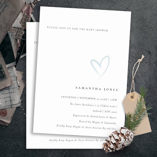 Minimal Simple Aqua Blue Heart Baby Shower Invite (Creator Uploaded)