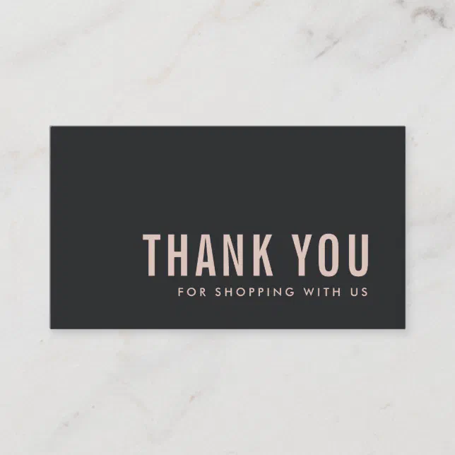 MINIMAL SIMPLE BLACK BLUSH THANK YOU LOGO SHOPPING BUSINESS CARD | Zazzle