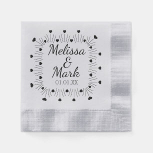 Minimal Simple Black Hearts Hand Drawn Silver Napkins
