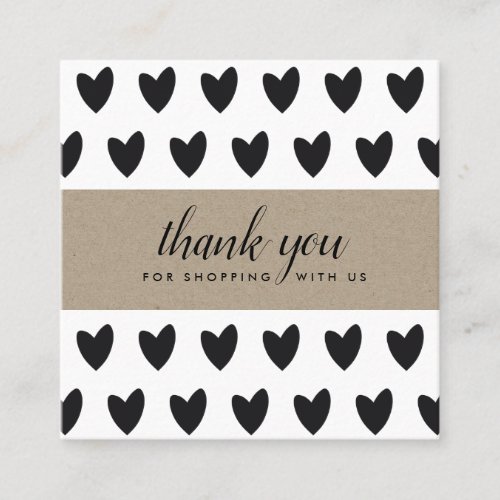 MINIMAL SIMPLE BLACK KRAFT HEART  THANK YOU LOGO SQUARE BUSINESS CARD