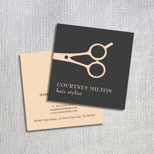 Minimal Simple Black Pastel Scissor Hair Stylist Square Business Card