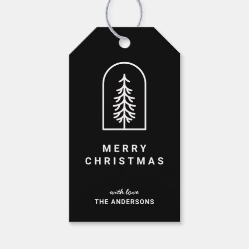 Minimal  Simple Black Pine Tree Holiday Gift Tags