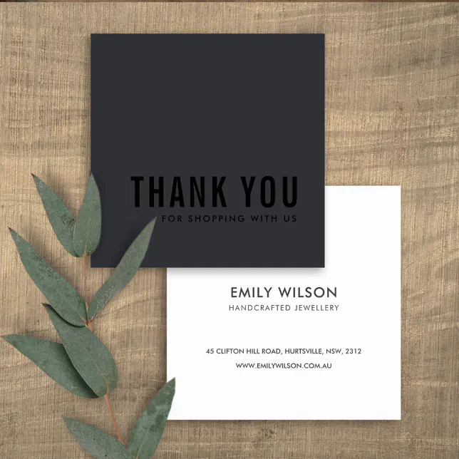 MINIMAL SIMPLE BLACK THANK YOU LOGO SHOPPING SQUARE BUSINESS CARD | Zazzle