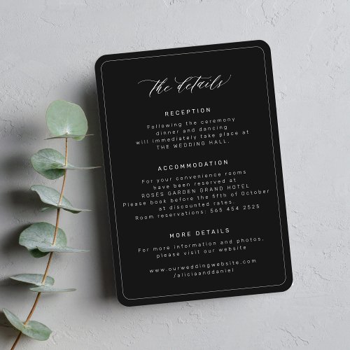 Minimal simple black wedding details enclosure card