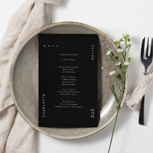 Minimal Simple Black Wedding Dinner Menu