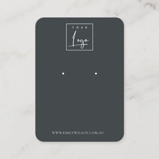 Minimal Simple Black & White Dark Earring Display Business Card (Front)