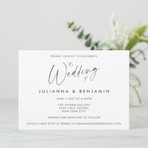 Minimal Simple Black White Modern Script Wedding  Invitation
