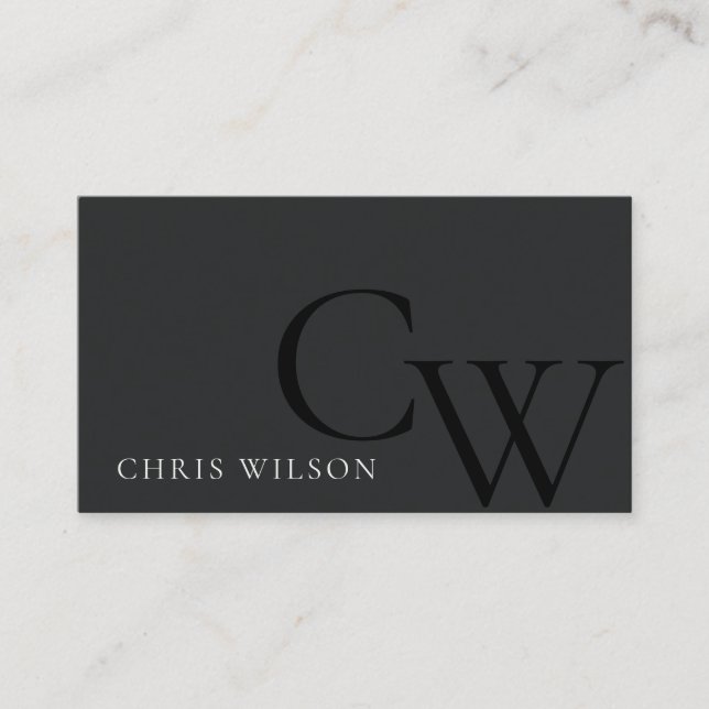 Minimal Simple Black & White Monogram Initial Business Card (Front)