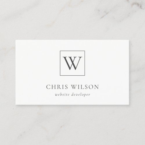 Minimal Simple Black  White Monogram Initial Business Card