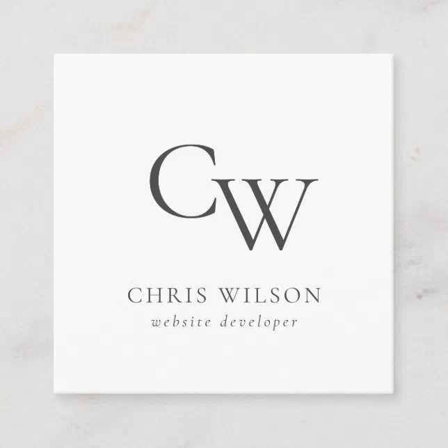 Minimal Simple Black & White Monogram Initial Square Business Card | Zazzle