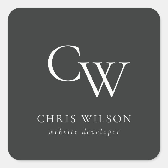 Minimal Simple Black & White Monogram Initial Square Sticker (Front)