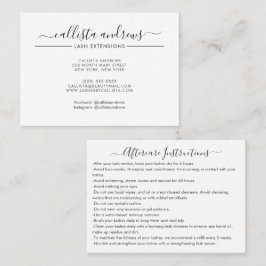 Minimal Simple Black White Script Lashes Aftercare Business Card