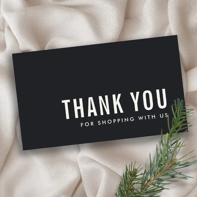 MINIMAL SIMPLE BLACK WHITE THANK YOU LOGO SHOPPING BUSINESS CARD | Zazzle
