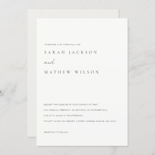 Minimal Simple Black White Typography Vow Renewal Invitation