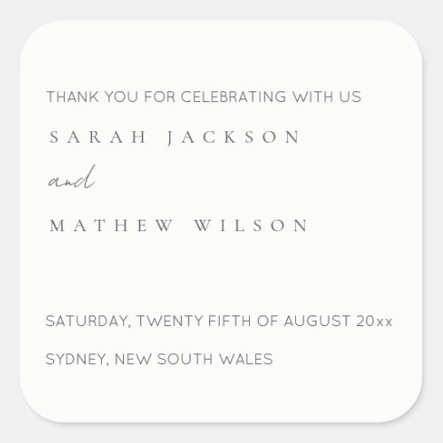 Minimal Simple Black  White Typography Wedding Square Sticker