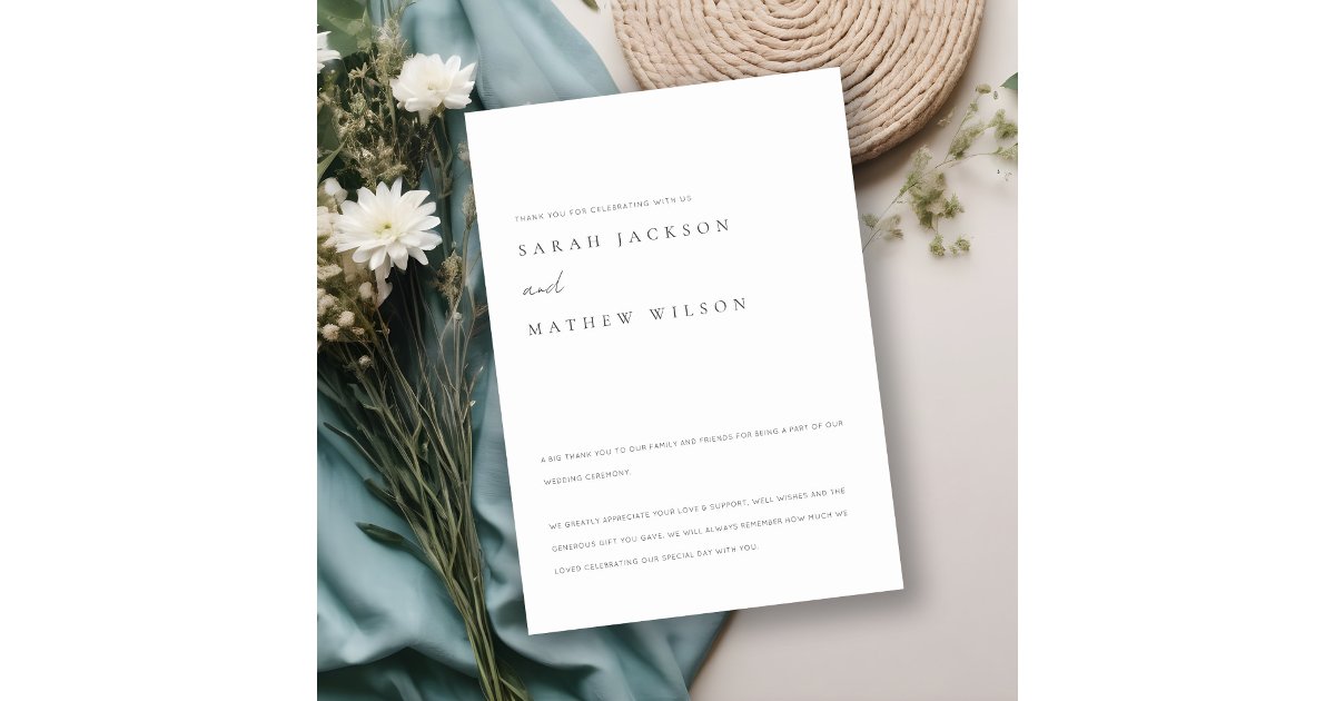 Minimal Simple Black & White Typography Wedding Thank You Card | Zazzle