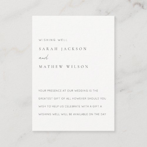 Minimal Simple Black  White Wedding Wishing Well Enclosure Card