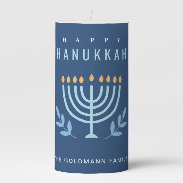 Minimal Simple Blue Menorah Candles Happy Hanukkah (Front)