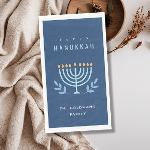 Minimal Simple Blue Menorah Candles Happy Hanukkah Paper Guest Towels