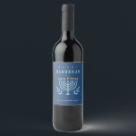 Minimal Simple Blue Menorah Candles Happy Hanukkah Wine Label<br><div class="desc">If you need any further customisation please feel free to message me on yellowfebstudio@gmail.com.</div>