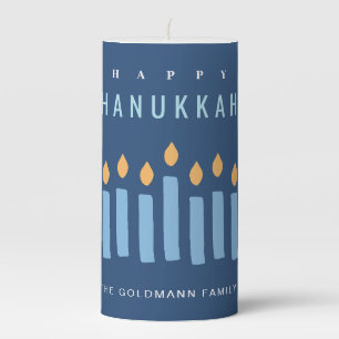 Minimal Simple Blue Yellow Candles Happy Hanukkah