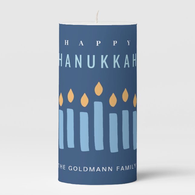 Minimal Simple Blue Yellow Candles Happy Hanukkah (Front)