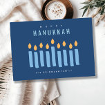 Minimal Simple Blue Yellow Candles Happy Hanukkah Holiday Card<br><div class="desc">If you need any further customisation please feel free to message me on yellowfebstudio@gmail.com.</div>