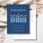 Minimal Simple Blue Yellow Candles Happy Hanukkah Holiday Postcard<br><div class="desc">If you need any further customisation please feel free to message me on yellowfebstudio@gmail.com.</div>